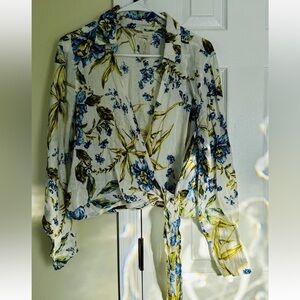 Joie 100% Linen Floral Faux Wrap Blouse, Size Large Womens Top